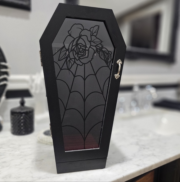 Dolls Kill Other - RARE Dolls Kill Home Goth Black Spiderweb Rose Black Eternal Coffin Jewelry Box